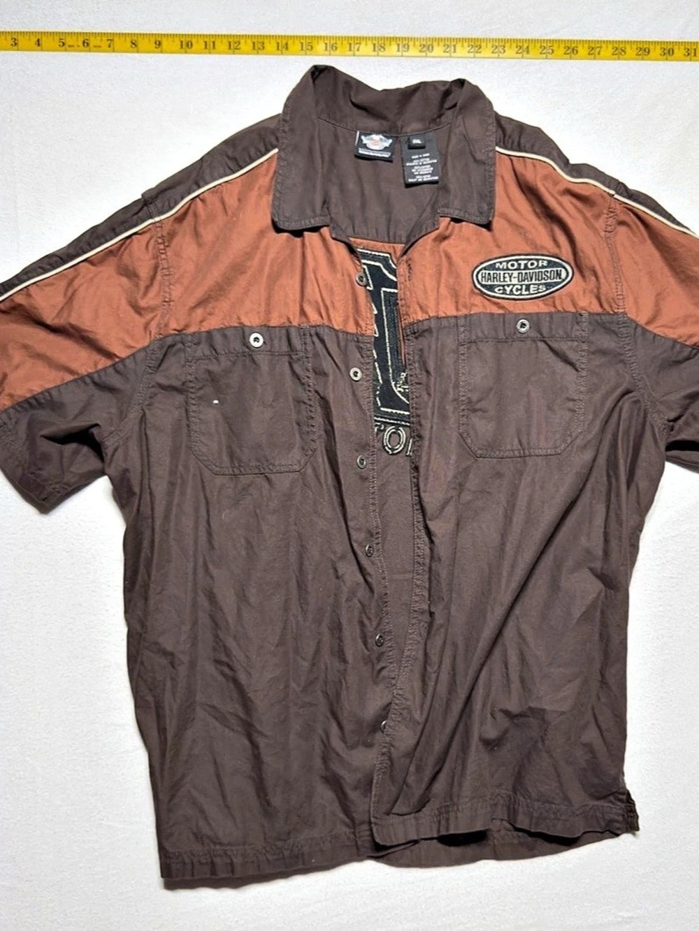 Harley-Davidson Colorblock Short Sleeve Shirt Brown & Orange 2XL